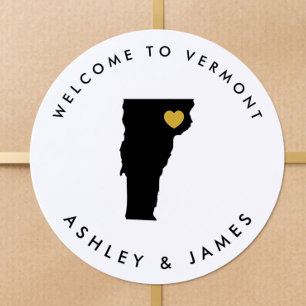 Vermont Trouw Welkom Sticker Label, Zwart, Goud