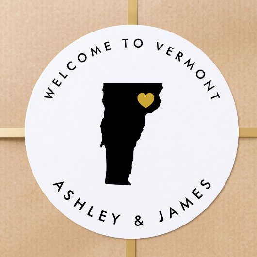 Vermont Trouw Welkom Sticker Label, Zwart, Goud