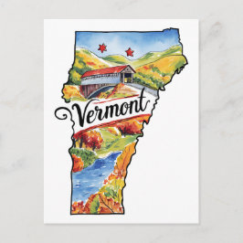 Vermont USA Staat Vormige Vintage Waterverf Briefkaart