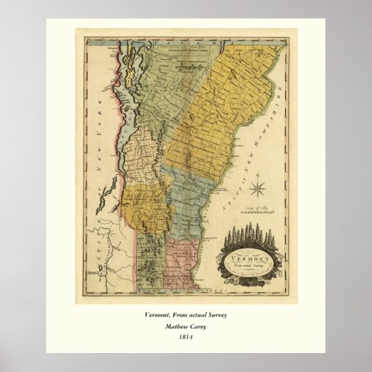 Vermont, van de werkelijke enquête -  kaart 1814 poster (Voorkant)