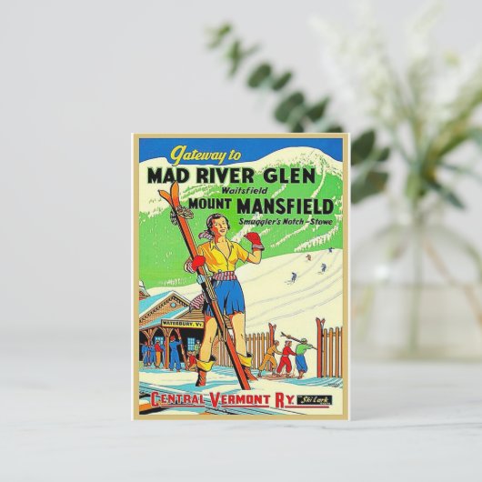 Vermont vintage-reisskiën briefkaart (Staand voorkant)