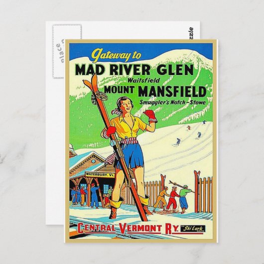 Vermont vintage-reisskiën briefkaart (Voorkant / Achterkant)