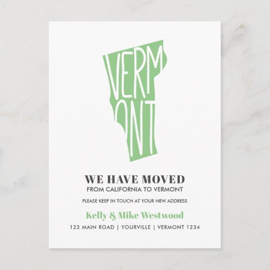 VERMONT We hebben New address New Home verplaatst Briefkaart (Voorkant)