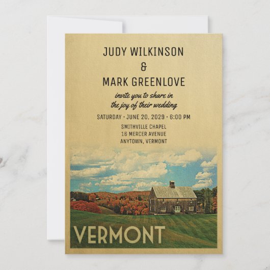 Vermont Wedding Invitation  midden-eeuw Kaart (Voorkant)