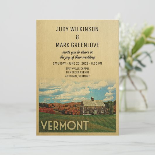Vermont Wedding Invitation  midden-eeuw Kaart (Staand voorkant)