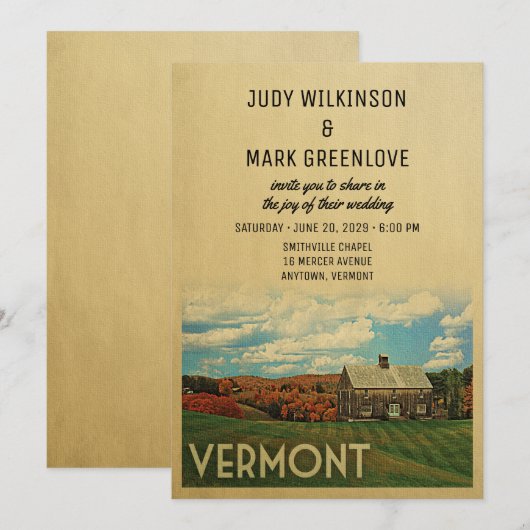 Vermont Wedding Invitation  midden-eeuw Kaart (Voorkant / Achterkant)