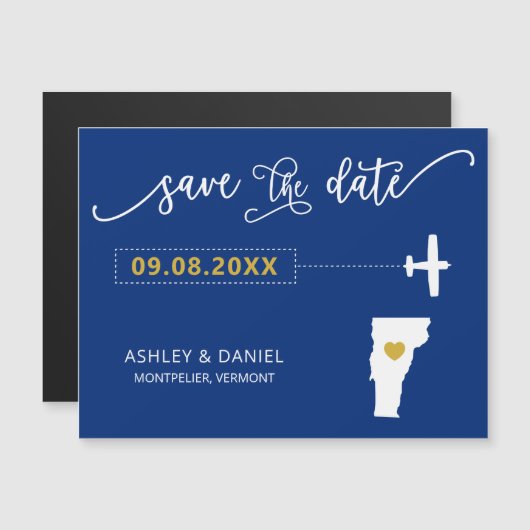 Vermont Wedding Save the Date Kaart, Map Magnetische Uitnodiging (Voorkant / Achterkant)
