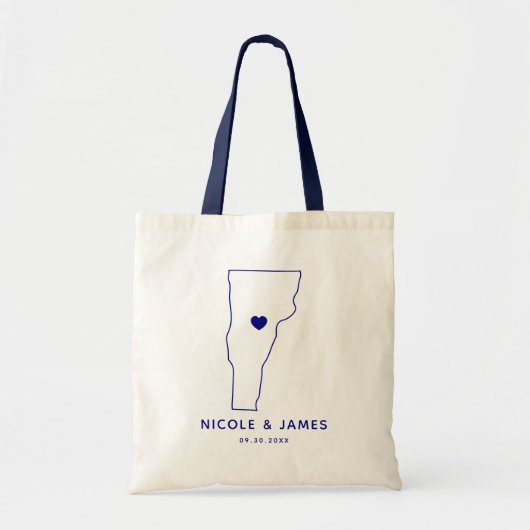 Vermont Wedding Welcome Bag Map Tas, Navy Blue Tote Bag (Voorkant)