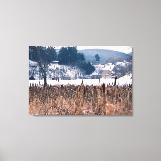 Vermont Winter Cattails Scène Verpakt Canvas (Voorkant)