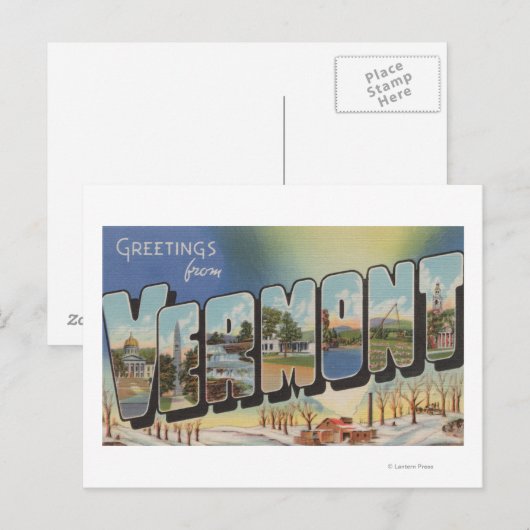 Vermont (Winterscène) - Grote letterscènes Briefkaart (Voorkant / Achterkant)