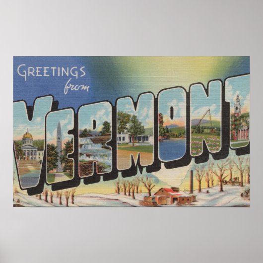 Vermont (Winterscène) - Grote letterscènes Poster (Voorkant)