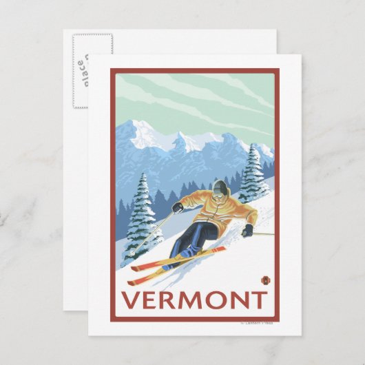 VermontDownhill Skier Scene Briefkaart (Voorkant / Achterkant)