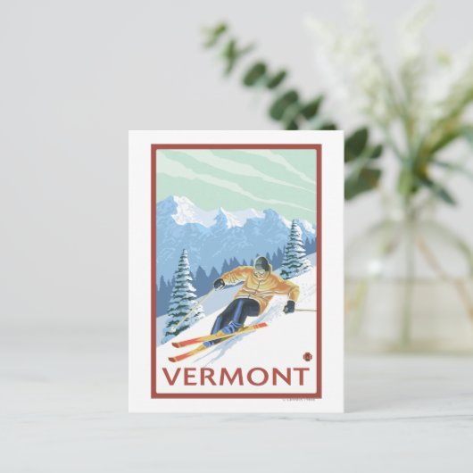 VermontDownhill Skier Scene Briefkaart (Staand voorkant)