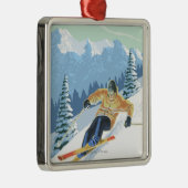 VermontDownhill Skier Scene Metalen Ornament (Rechts)
