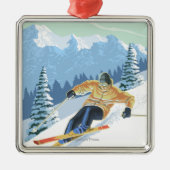 VermontDownhill Skier Scene Metalen Ornament (Voorkant)