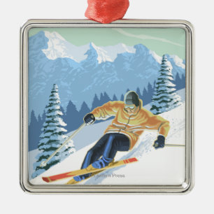 VermontDownhill Skier Scene Metalen Ornament