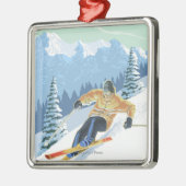 VermontDownhill Skier Scene Metalen Ornament (Links)