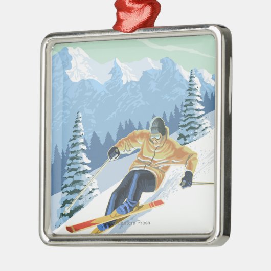 VermontDownhill Skier Scene Metalen Ornament (Links)