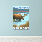 VermontMoose Drink in het meer Canvas Afdruk (Insitu (Houten vloer))