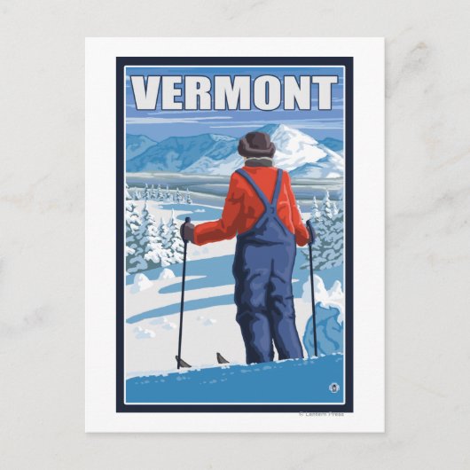 VermontSkier Admiring Uitzicht Briefkaart (Voorkant)