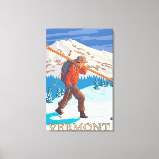 VermontSkier Carrying Skis Canvas Afdruk (Voorkant)