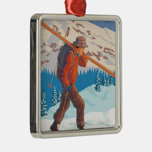 VermontSkier Carrying Skis Metalen Ornament (Rechts)