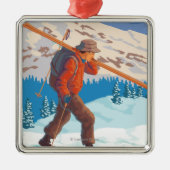 VermontSkier Carrying Skis Metalen Ornament (Voorkant)