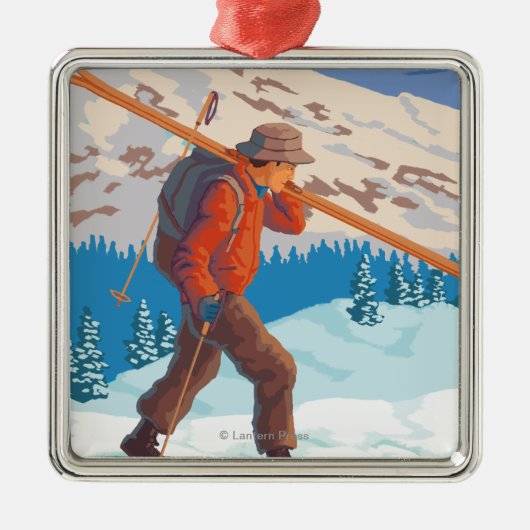 VermontSkier Carrying Skis Metalen Ornament (Voorkant)