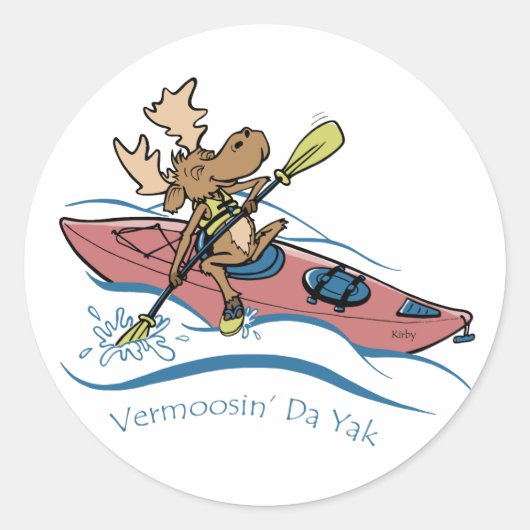 Vermoosin' Da Yak Vermont Kayaking Moose Ronde Sticker (Voorkant)