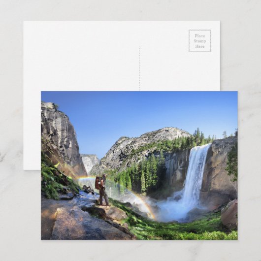 Vernal Herfst Hiker and Rainbow - Yosemite Briefkaart (Voorkant / Achterkant)