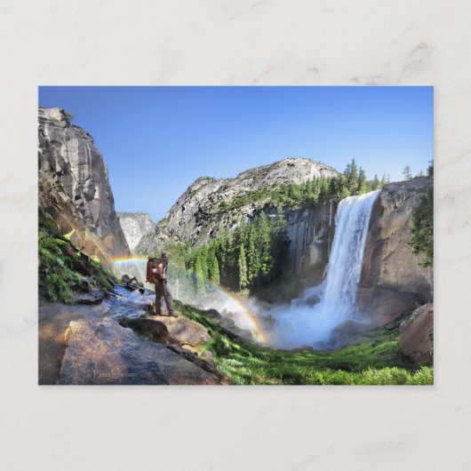 Vernal Herfst Hiker and Rainbow - Yosemite Briefkaart (Voorkant)