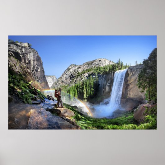 Vernal Herfst Hiker and Rainbow - Yosemite Poster (Voorkant)