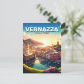 Vernazza, Cinqua Terra Magnet zonsondergang Briefkaart (Staand voorkant)