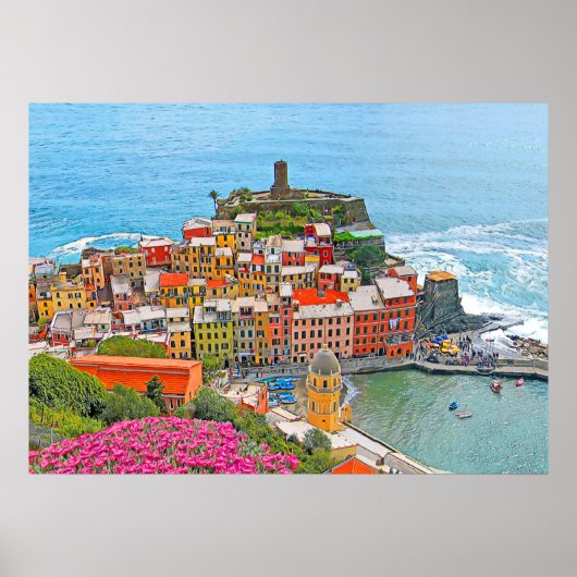 VERNAZZA - Cinque Terre - panorama - Ligurië - Poster (Voorkant)