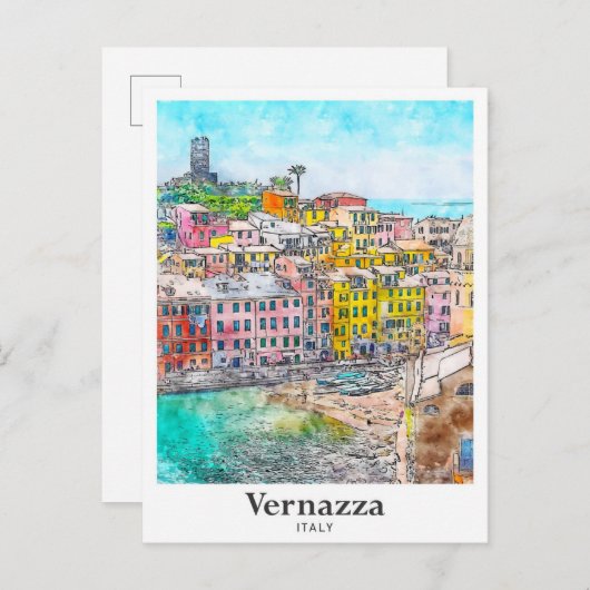 Vernazza Italië Travel Waterverf Sketch Hand getek Briefkaart (Voorkant / Achterkant)
