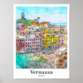 Vernazza Italië Travel Waterverf Sketch Hand getek Poster (Voorkant)