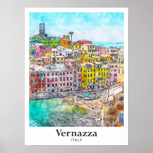 Vernazza Italië Travel Waterverf Sketch Hand getek Poster (Voorkant)
