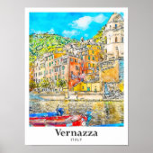 Vernazza Italië Travel Waterverf Sketch Hand getek Poster (Voorkant)