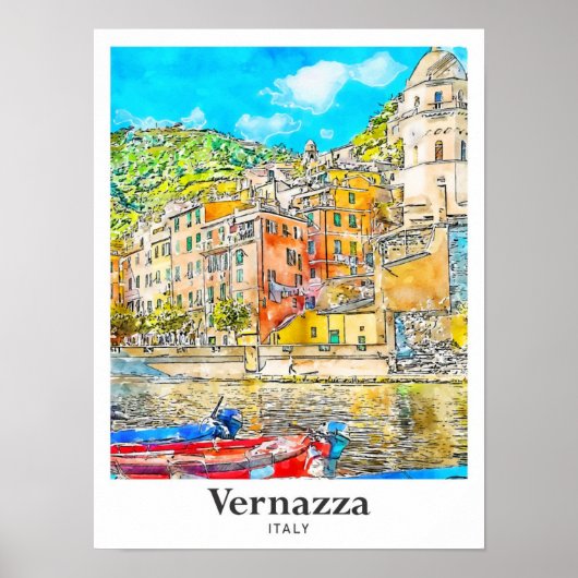 Vernazza Italië Travel Waterverf Sketch Hand getek Poster (Voorkant)