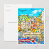Vernazza Italië vintage reizen waterverf Briefkaart (Voorkant / Achterkant)