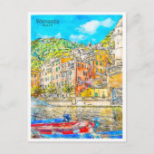 Vernazza Italië vintage reizen waterverf Briefkaart (Voorkant)
