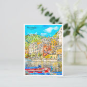 Vernazza Italië vintage reizen waterverf Briefkaart (Staand voorkant)