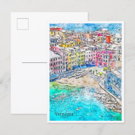 Vernazza Italië vintage reizen waterverf Briefkaart