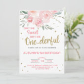 Vernederend meisje eerste verjaardag uitnodiging. kaart (Staand voorkant)