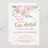 Vernederend meisje eerste verjaardag uitnodiging. kaart (Voorkant / Achterkant)