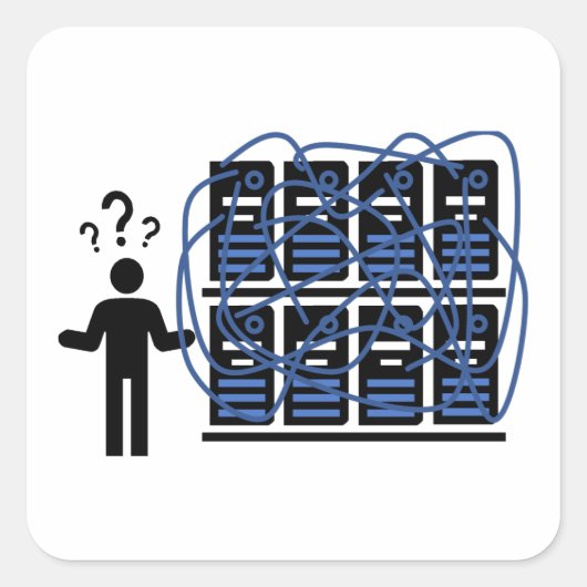 Vernetztes Rechenzentrum mit verwirrter IT-Technik Vierkante Sticker (Voorkant)