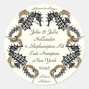 Verneuil Art Nouveau Seahorse Adresetiketten Ronde Sticker