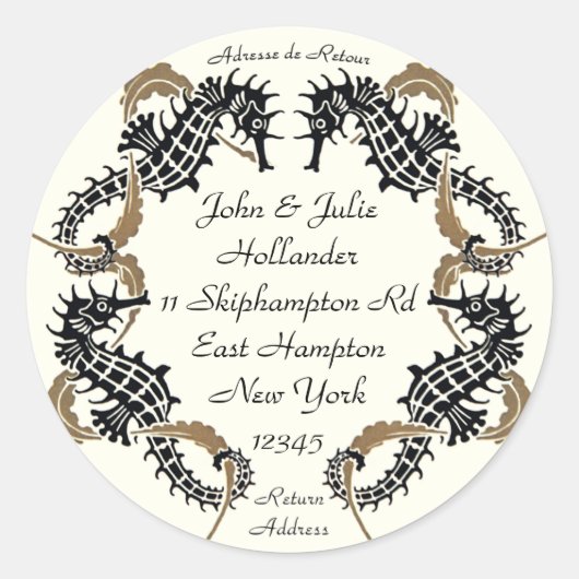 Verneuil Art Nouveau Seahorse Adresetiketten Ronde Sticker (Voorkant)
