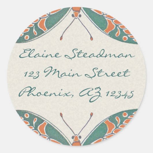 Verneuil Art Nouveau Vlinder Adresetiketten Ronde Sticker (Voorkant)