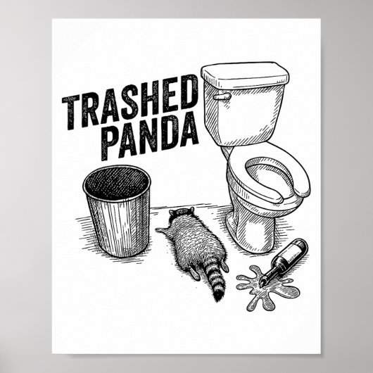 Vernielde Panda, Grappige Dronken Wasbeer, Afvalpa Poster (Voorkant)